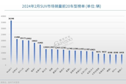 2024年2月SUV销量TOP20：ModelY夺冠，问界M7月销再破2万辆